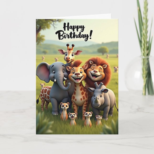 Tarjeta de cumpleaños de animales alegres (Anverso)