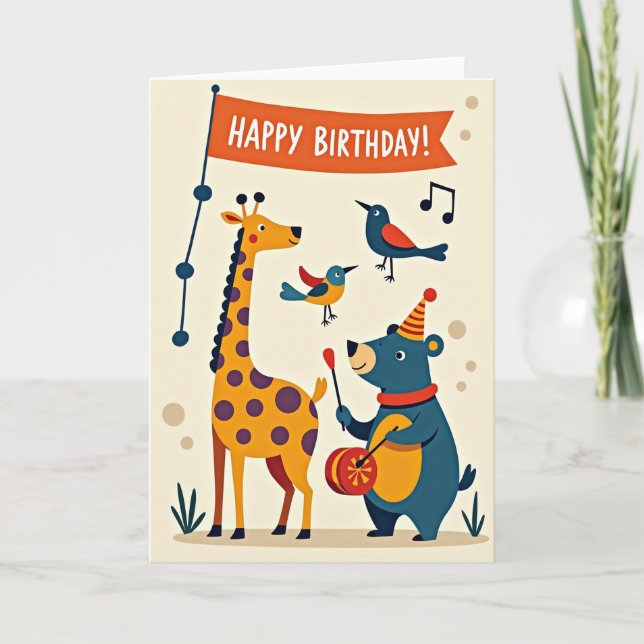 Tarjeta de cumpleaños de animales con fiesta alegr (Anverso)