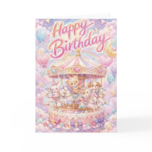 Tarjeta de cumpleaños de animales con tarta de cum