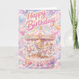 Tarjeta de cumpleaños de animales con tarta de cum