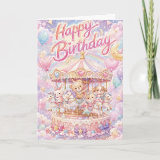 Tarjeta de cumpleaños de animales con tarta de cum