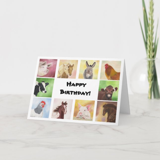 Tarjeta de cumpleaños de animales de corral (Anverso)