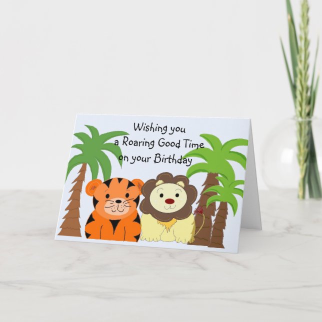 Tarjeta de cumpleaños de animales de la selva (Anverso)