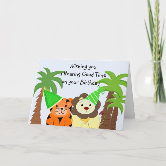 Tarjeta de cumpleaños de animales de la selva (Anverso)