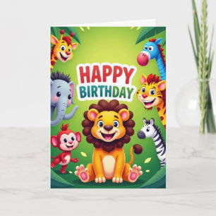 Tarjeta de cumpleaños de animales de safari alegre