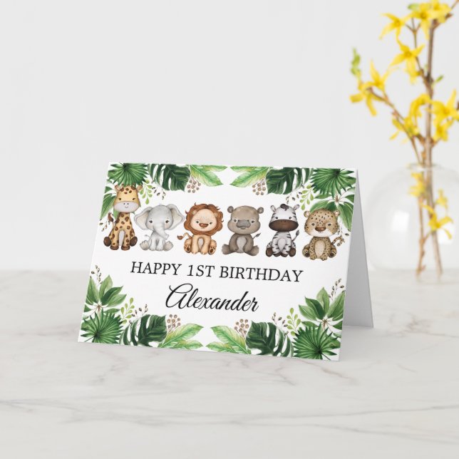 Tarjeta de cumpleaños de animales de safari de sel (flor amarilla)