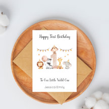 Tarjeta de cumpleaños de animales de safari para n