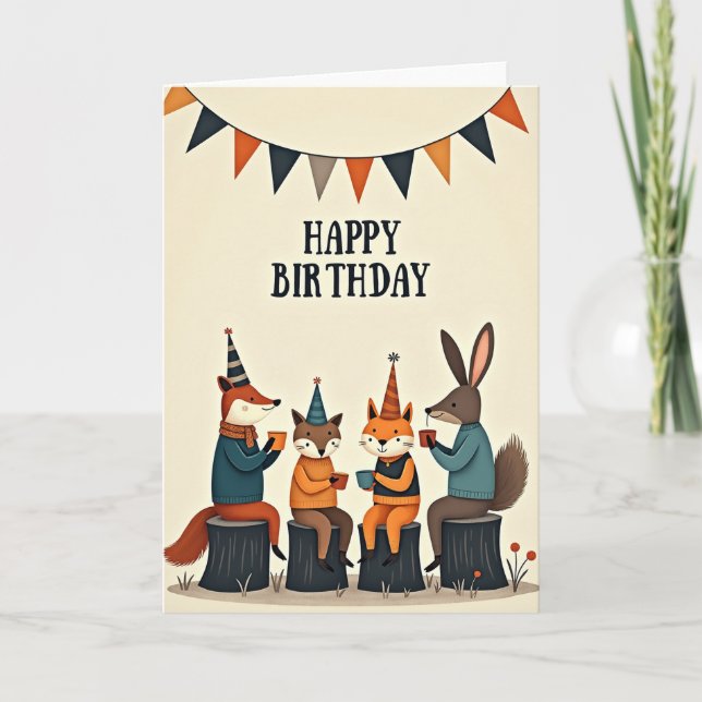 Tarjeta de cumpleaños de animales del bosque (Anverso)