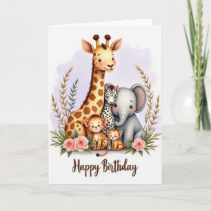 Tarjeta de cumpleaños de animales del bosque alegr