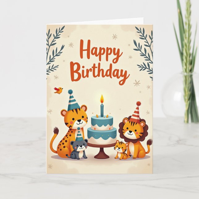 Tarjeta de cumpleaños de animales del bosque capri (Anverso)