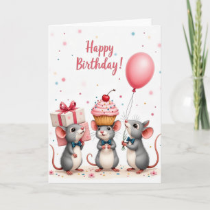 Tarjeta de cumpleaños de animalitos con confeti