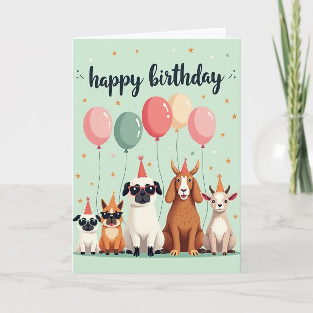 Tarjeta de cumpleaños de animalitos con lunares (Anverso)