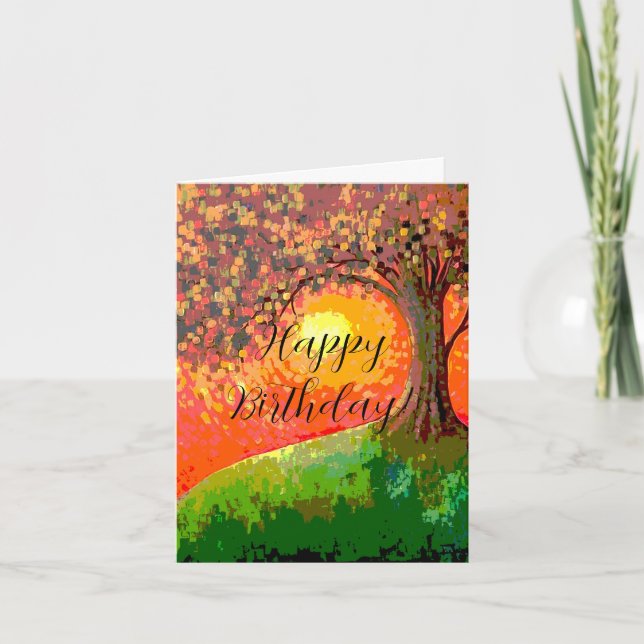 Tarjeta de cumpleaños de árbol de otoño (Anverso)