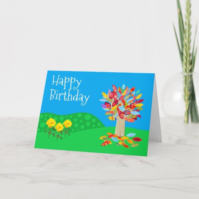 Tarjeta de cumpleaños de árbol de otoño versión 3  (Anverso)
