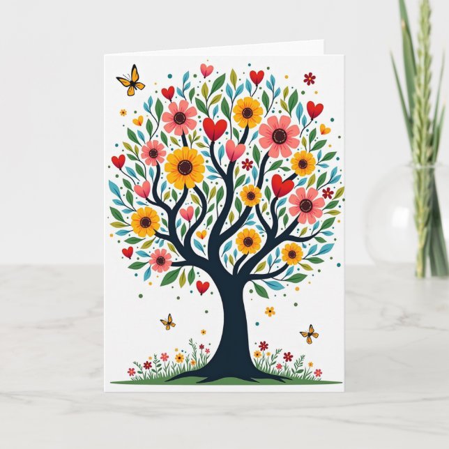 Tarjeta de cumpleaños de árbol en flor (Anverso)