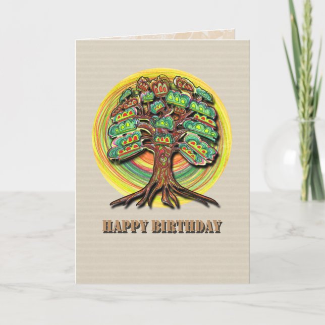 Tarjeta de cumpleaños de árbol vibrante (Anverso)