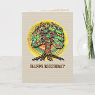 Tarjeta de cumpleaños de árbol vibrante