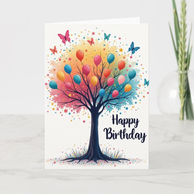 Tarjeta de cumpleaños de árbol vibrante (Anverso)