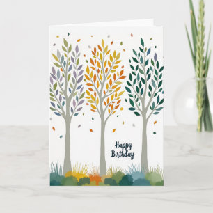 Tarjeta de cumpleaños de árboles vibrantes