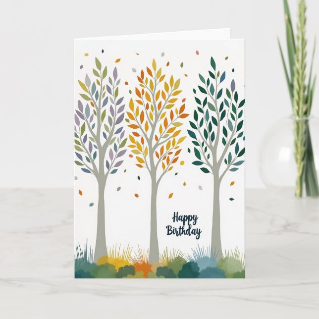 Tarjeta de cumpleaños de árboles vibrantes (Anverso)