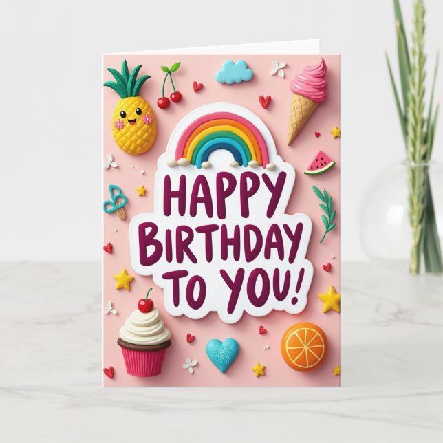 Tarjeta de cumpleaños de arcoíris dulce (Anverso)