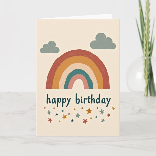 Tarjeta de cumpleaños de arcoíris suave y silencia (Anverso)