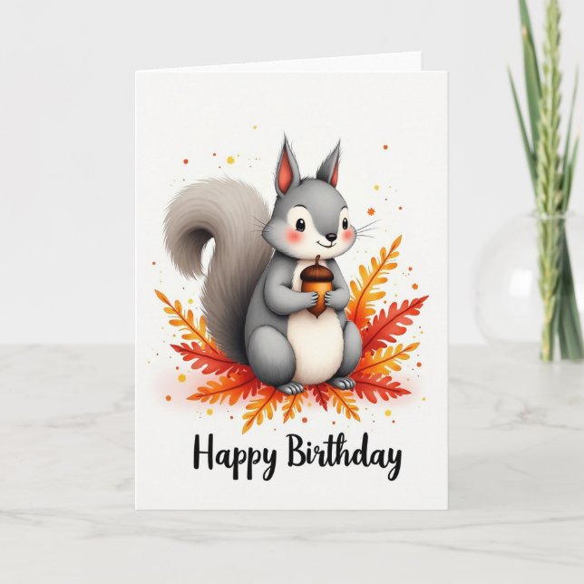 Tarjeta de cumpleaños de ardilla alegre (Anverso)