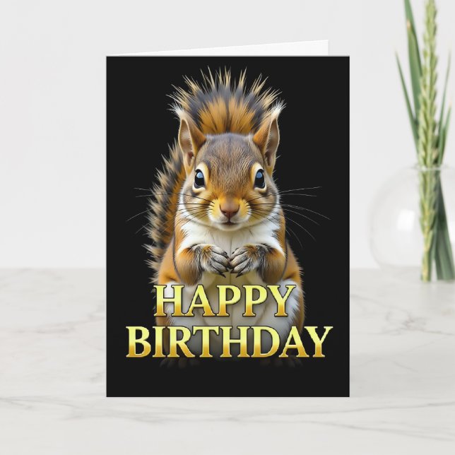 TARJETA DE CUMPLEAÑOS DE ARDILLA CON PRIMER PLANO  (Anverso)