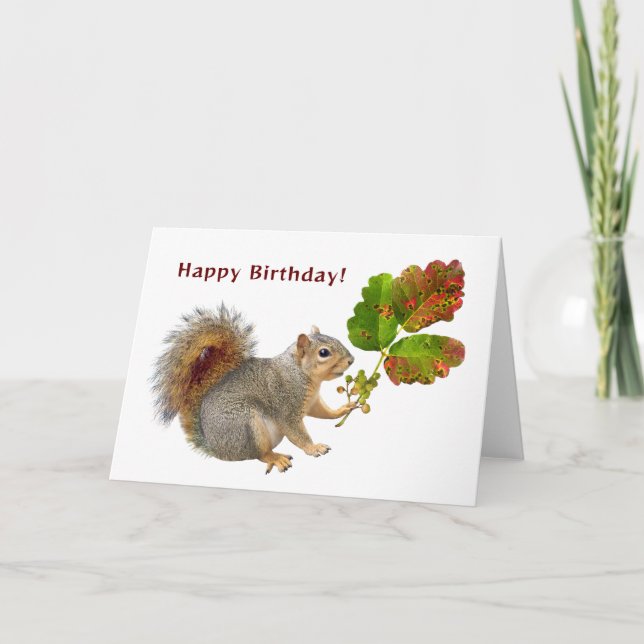 Tarjeta de cumpleaños de ardilla con roble venenos (Anverso)