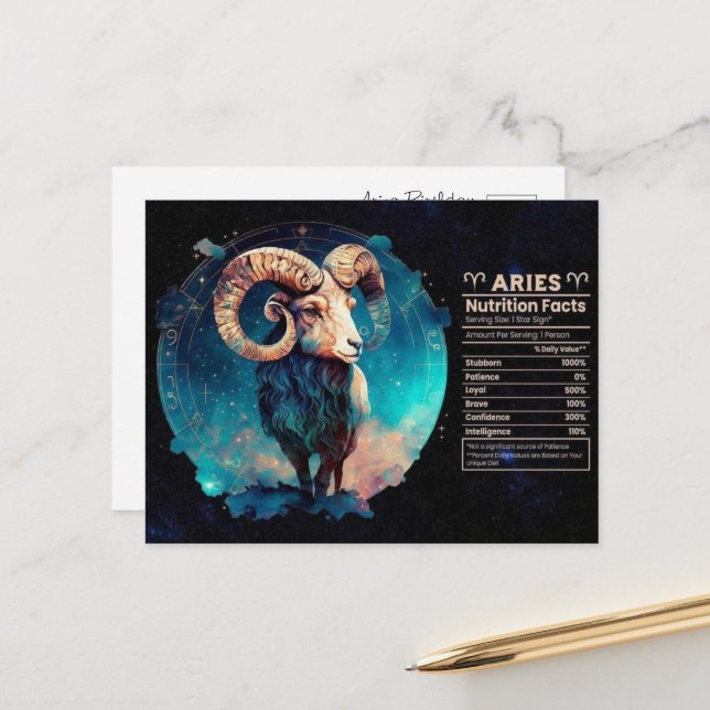 Tarjeta de cumpleaños de Aries Zodiac (Anverso/Reverso In Situ)