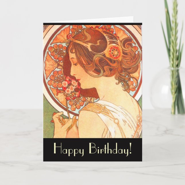 Tarjeta de cumpleaños de Art Nouveau Lady (Anverso)
