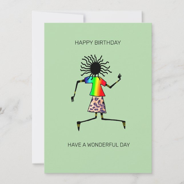 Tarjeta de cumpleaños de arte africano, baile amab (Anverso)