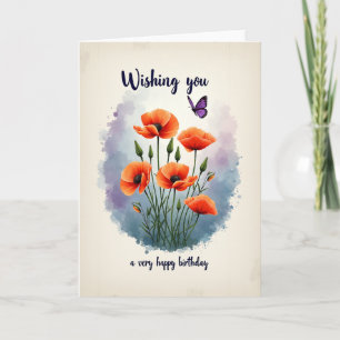 Tarjeta de cumpleaños de arte de amapola vibrante