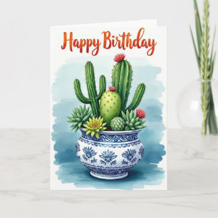 Tarjeta de cumpleaños de arte de cactus