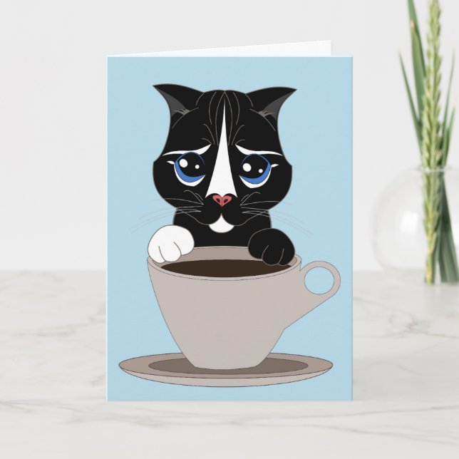 TARJETA DE CUMPLEAÑOS DE ARTE DE COFFEE CAT (Anverso)
