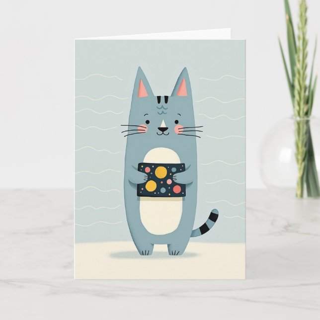 Tarjeta de cumpleaños de arte de gato soñador (Anverso)