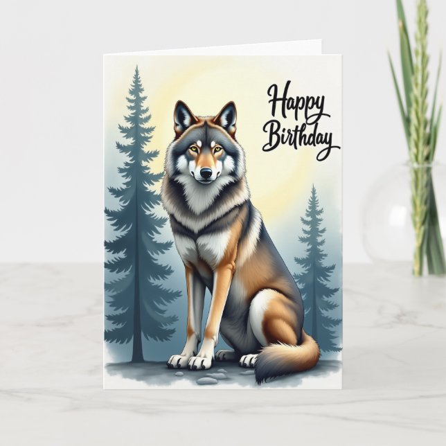 Tarjeta de cumpleaños de arte de lobo salvaje (Anverso)