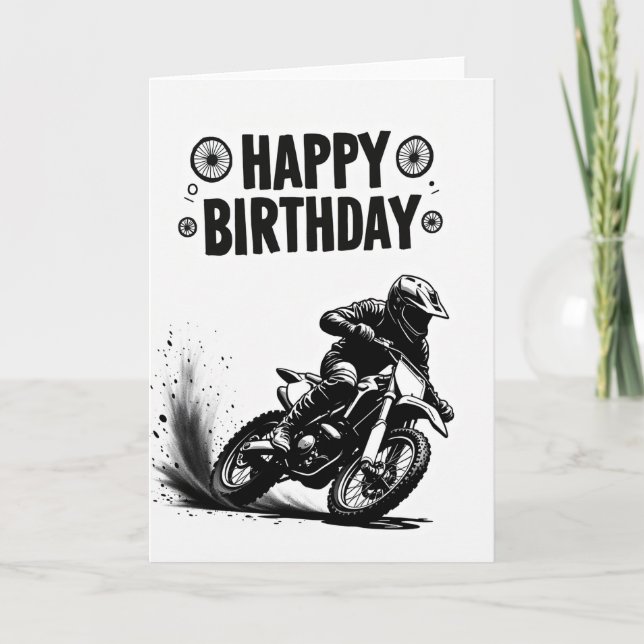 Tarjeta de cumpleaños de arte de moto de acción (Anverso)