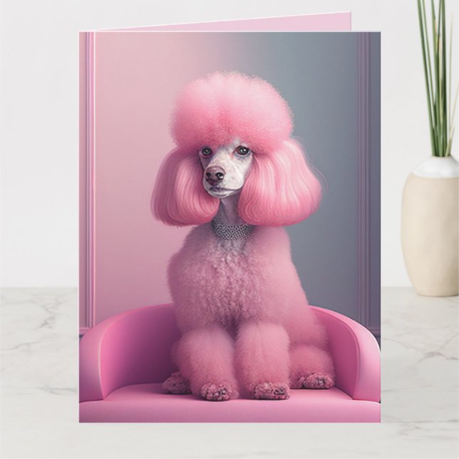 TARJETA DE CUMPLEAÑOS DE ARTE DE POODLE ROSA (Anverso)