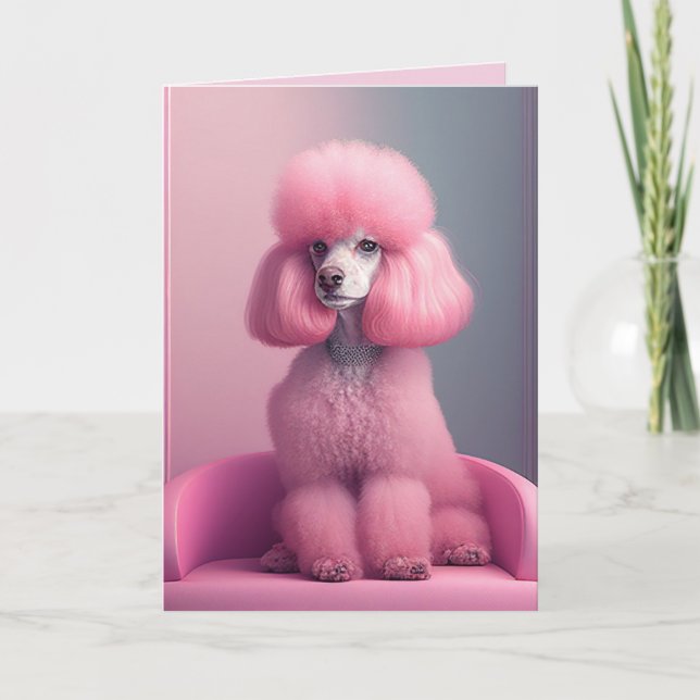 TARJETA DE CUMPLEAÑOS DE ARTE DE POODLE ROSA (Anverso)