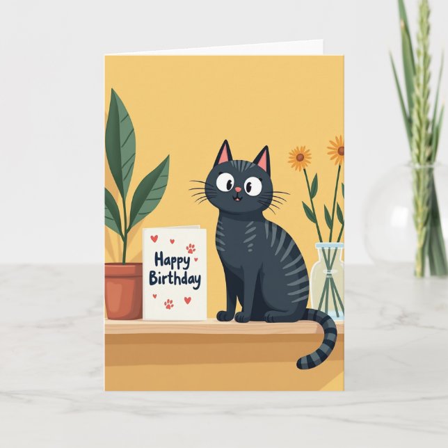 Tarjeta de cumpleaños de arte felino lindo (Anverso)
