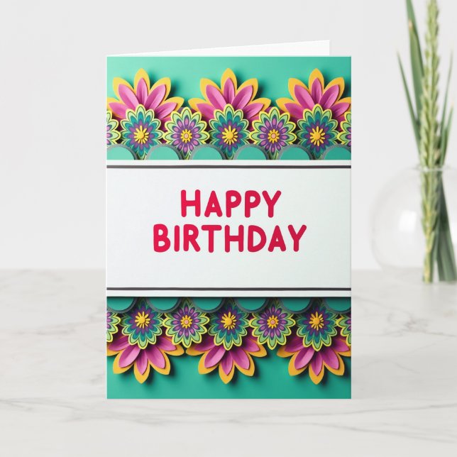 Tarjeta de cumpleaños de arte floral alegre (Anverso)