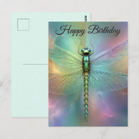 Tarjeta de cumpleaños de arte fractal de libélula