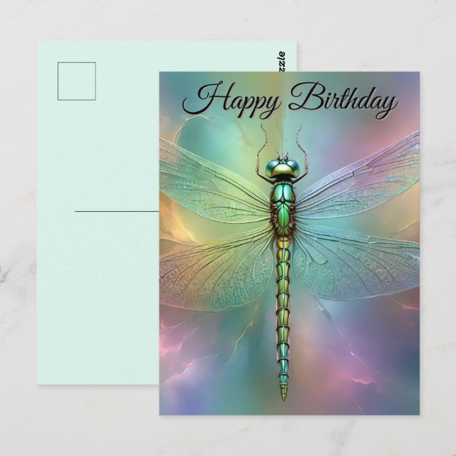 Tarjeta de cumpleaños de arte fractal de libélula  (Anverso / Reverso)