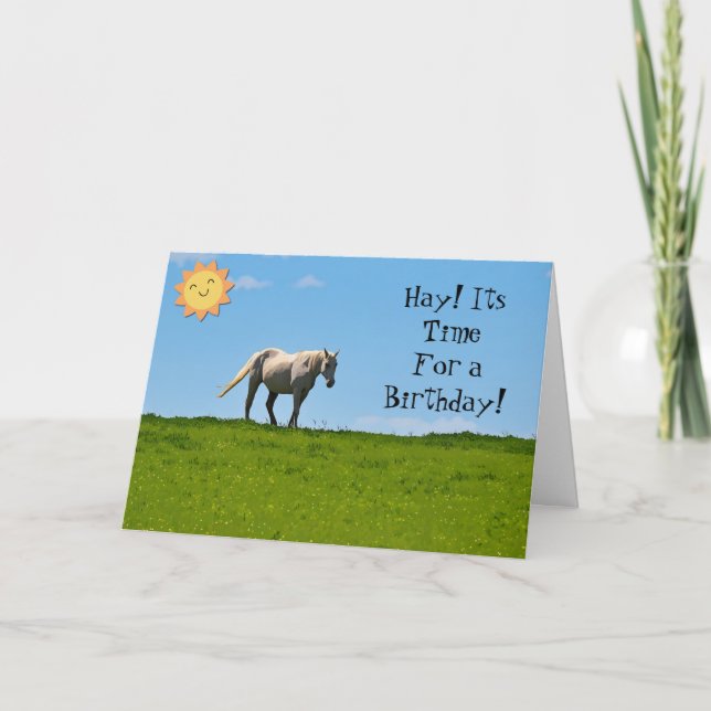 Tarjeta de cumpleaños de arte Horse Cute Pun (Anverso)