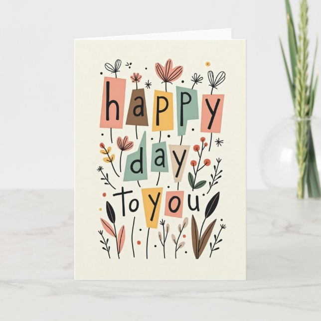 Tarjeta de cumpleaños de arte popular floral (Anverso)
