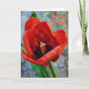 Tarjeta de cumpleaños de arte Red Tulip Flower
