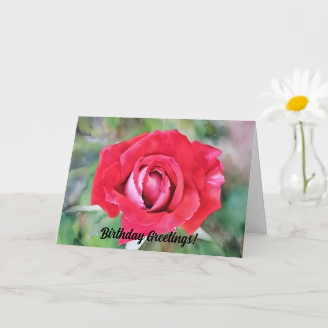Tarjeta de cumpleaños de arte Rosa Rojo y Rosa (Planta pequeña)
