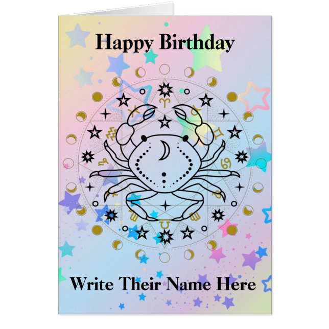 Tarjeta de cumpleaños de astrología contra el cánc (Frente)