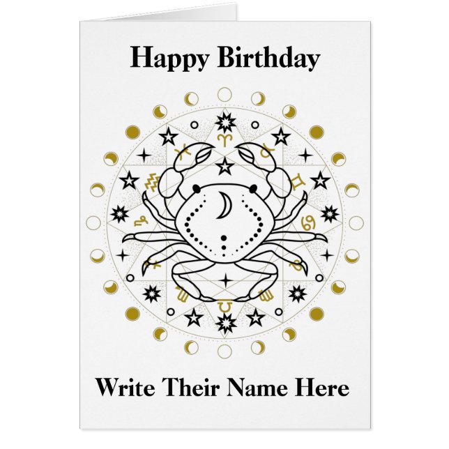 Tarjeta de cumpleaños de astrología contra el cánc (Frente)
